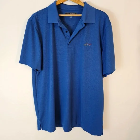 Greg Norman XXL Blue Polo Shirt Play Dry Golf Colorful Shark Logo Menswear - Picture 1 of 6